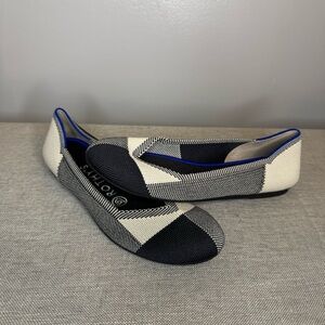 Rothy's The Flat Round Cap Toe Plaid Black White Colorblock Retired Pattern